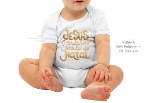 body infantil jesus o verdadeiro sentido do natal Tecido ribana 96% poliéster + 4% elastano Estampa Colorida  Sublimação  