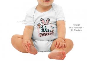 body infantil feliz páscoa 5 Tecido ribana 96% poliéster + 4% elastano Estampa Colorida  Sublimação  