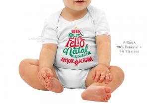 body infantil votos de um feliz natal... Tecido ribana 96% poliéster + 4% elastano Estampa Colorida  Sublimação  