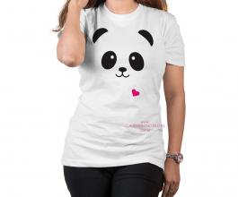 Camiseta temática panda rosa coraçãozinho Tecido Poliéster Estampa Colorida A3  Sublimação  