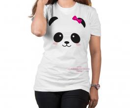 Camiseta temática panda rosa lacinho Tecido Poliéster Estampa Colorida A3  Sublimação  