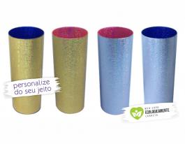 Copo long drink metalizado com glitter e interior em cores personalizado de 330ml Polietileno   Adesivo Vinil ou Silk-Screen  