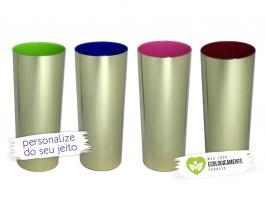 Copo long drink metalizado dourado  e interior em cores personalizado de 330ml Polietileno   Adesivo Vinil ou Silk-Screen  