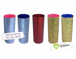 Copo long drink metalizado holográfico e interior em cores personalizado de 330ml Polietileno   Adesivo Vinil ou Silk-Screen  
