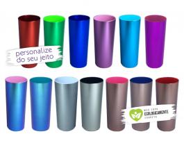Copos long drink metalizado colorido personalizado de 330ml Polietileno   Adesivo Vinil ou Silk-Screen  